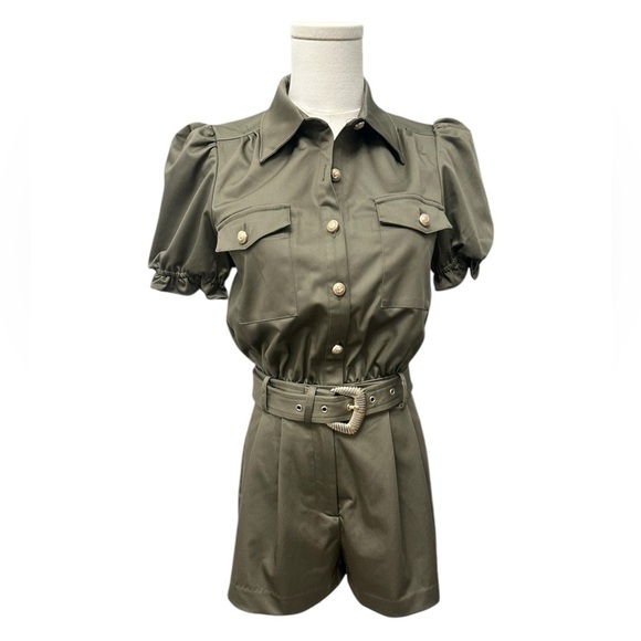 GENERATION LOVE Natlina Gambardine Romper Olive Green Women Size 0 2 XS Sm $325 - Picture 4 of 13